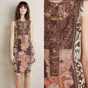 Byron Lars Talma Brocade Sheath Dress Embellished Sleeveless Sz 4 Anthropologie